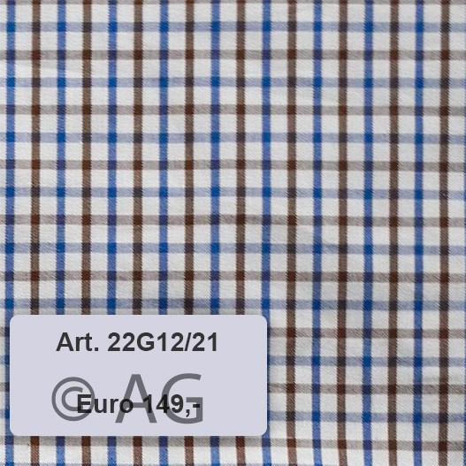 Herrenoberhemd - Maßanfertigung - Stoff: Popeline Karo, braun/blau auf weiß (22G12/21)