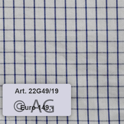 Herrenoberhemd - Maßanfertigung - Stoff: Popeline Gitterkaro, dunkelblau auf weiß (22G49/19)